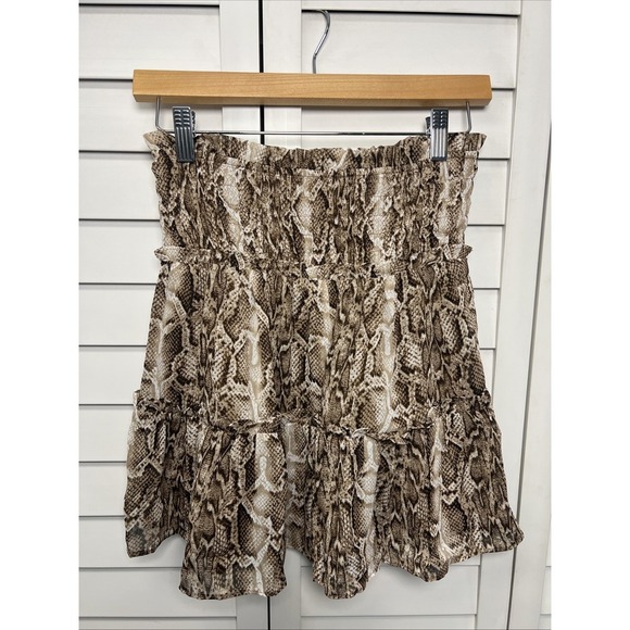 Storia Animal Print Snakeskin Smocked Tiered Ruffle Mini Skirt Size Small NWT - Picture 1 of 8